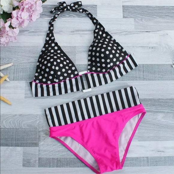 Push Up Padded Pink Polka Dot Bikini - Picture 5 of 7